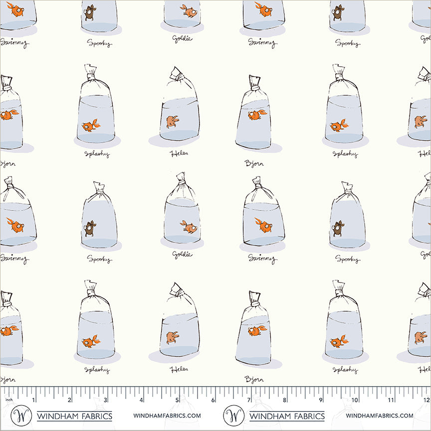 Heather Ross Favourites | Goldfishes in Bags | White 55212D-2