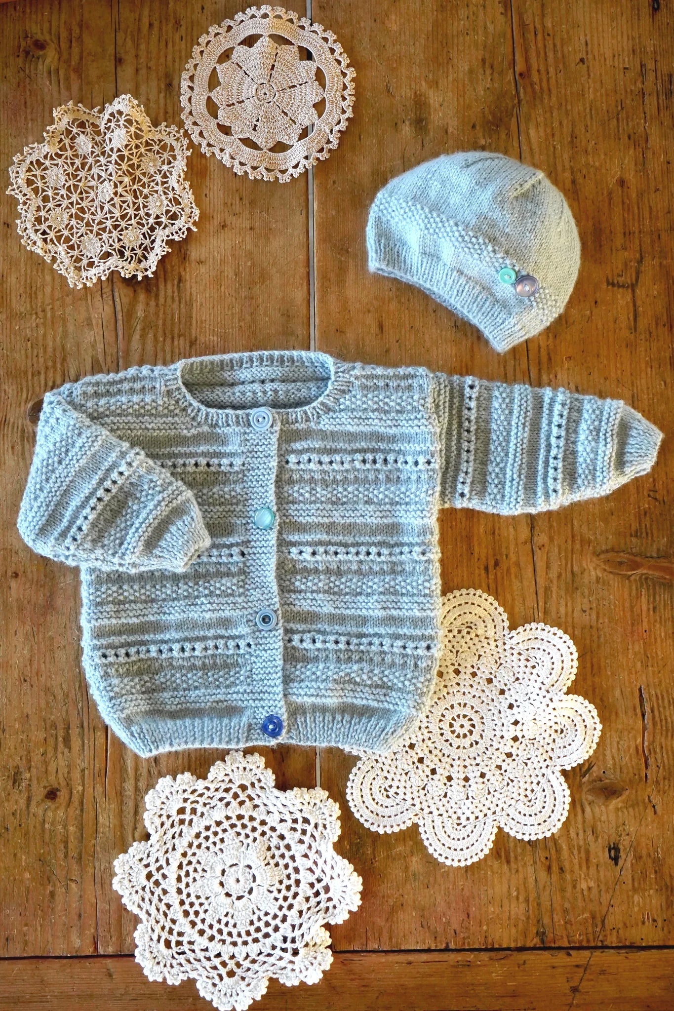 Carmel Cardi & Hat 4ply | Lisa F Design - BC105