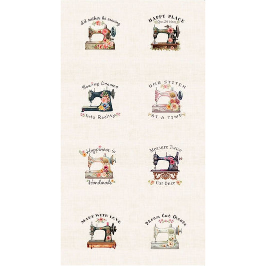 Happy Place | Sewing Machine 60cm Panel | Cream CD3873